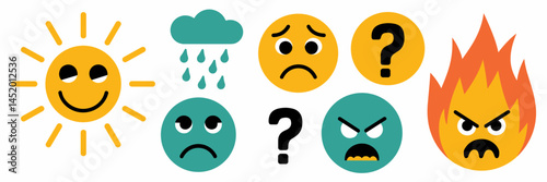Vector sheet illustration of various state of mind icons – Great for digital content, wellness promotions, or mindfulness campaigns.