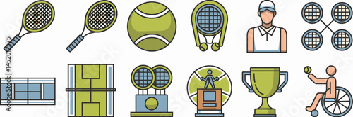 Vector sheet with tennis-related icons – Great for sports marketing, fitness ads, or tennis event promotions.