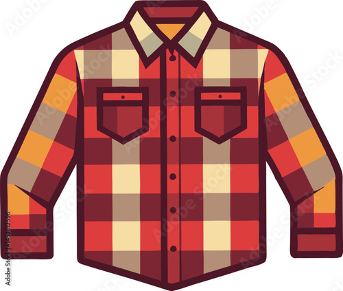 A detailed vector art illustration of a classic flannel shirt, showcasing its signature plaid pattern, cozy texture, and casual style.