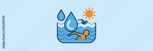 Vector illustration of swimming-themed icons – Ideal for health and wellness campaigns, swimming competitions, or fitness apps.