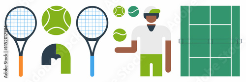 Modern vector sheet of tennis-related icons – Ideal for sports ads, tennis event promotions, or fitness brand marketing.