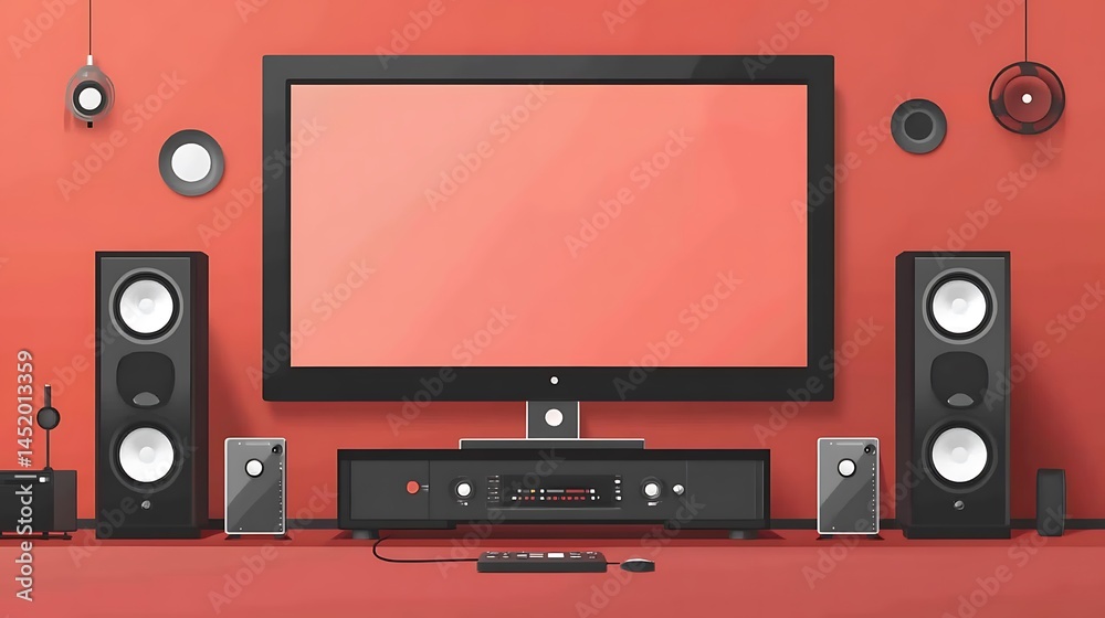 Obraz premium Home theater system with red wall.