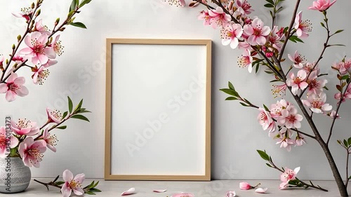 Blooming beauty surrounds a blank canvas in a serene artistic display of nature's elegance and tranquility Generative AI