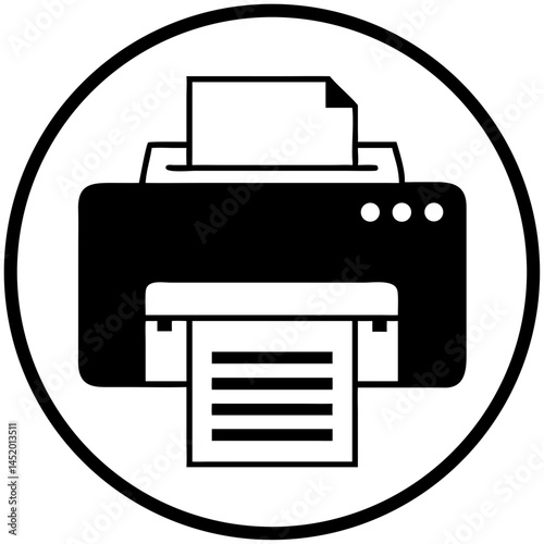 Printer icon displaying printed documents in monochrome style  
