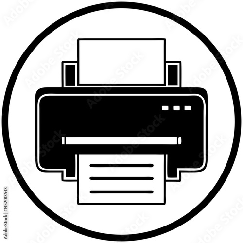 Printer icon with printed paper in a circular design  