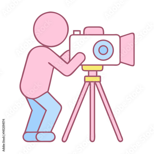 Photographer with Tripod Capturing Image in a Studio Setting  