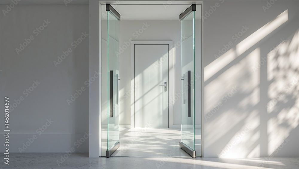 Photorealistic image of a minimalist glass door Photorealistic image of a minimalist glass door
