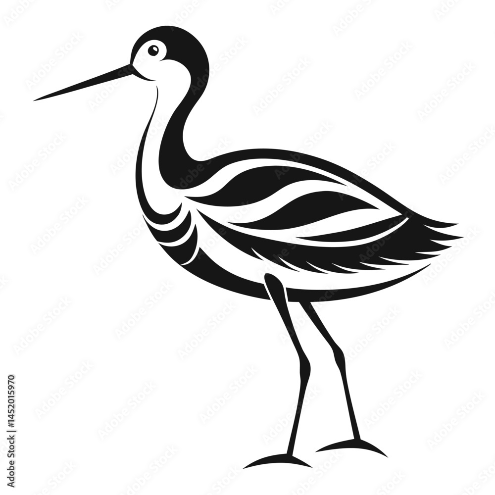 Obraz premium Minimalist-stencil-of-an-American-avocet-bird 