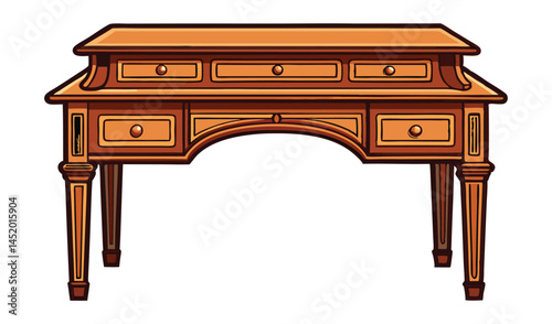 Vintage Desk: A beautifully detailed wooden desk, exuding elegance and functionality, with its intricate carvings and classic design
