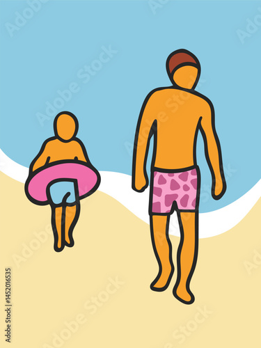 Father with little kid on a beach