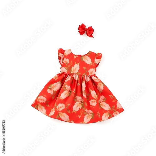 red floral design baby dress isolated on white