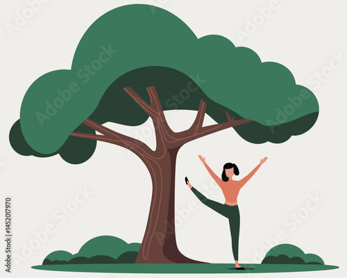 Woman Doing Yoga Under a Tree in Nature