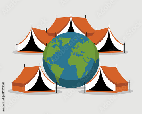 Camping Tents Around World Map Travel Global Adventure