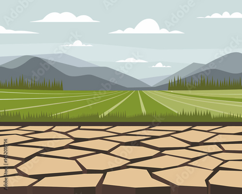 Pixel Art Rural Landscape with Dry Soil Texture
