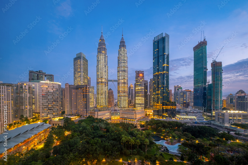 Fototapeta premium Kuala Lumpur City Centre KLCC skyline during sunrise. 