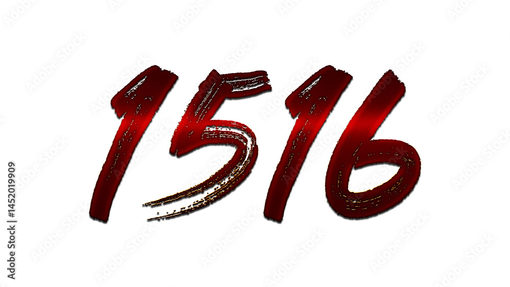 3D blood red number design of 1516 on white background. 3D blood red number design of 1516 on white background.