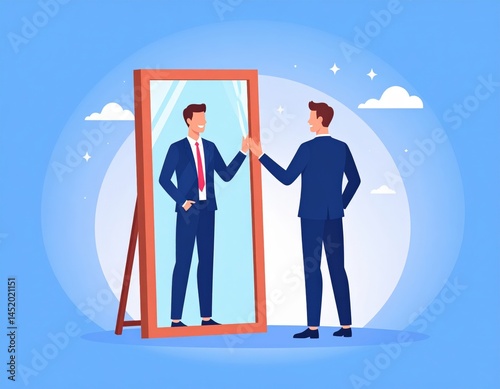 Businessman Looking At Reflection In Mirror
