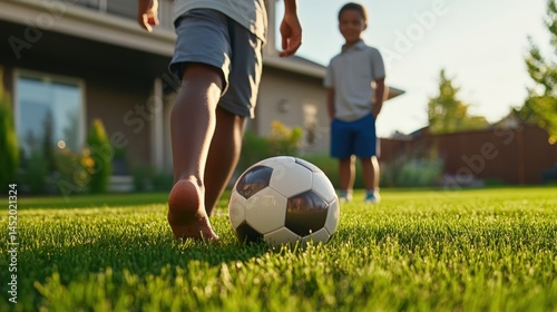 kids playing soccer in the backyard