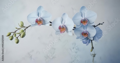 Watercolor painting of Philippine Phalaenopsis orchids against a serene blue wash , image, Philippine, purple