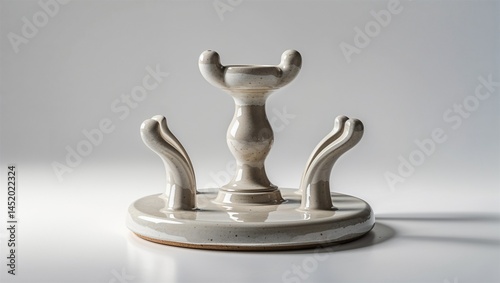 Photorealistic image of a ceramic hook rack with waterproof base on a white background