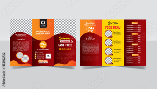 Restaurant tri fold brochure template, Food brochure template design and flyer design, trifold leaflet brochure template design. Healthy restaurant brochure tri-fold template.