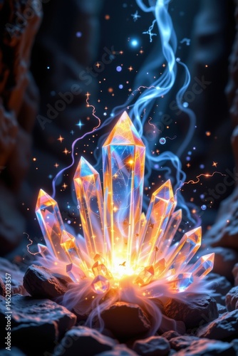 Obraz na płótnie pulsewaves flowing through a crystal structure, causing the crystals to glow and pulse with energy, creating a magical w salonie