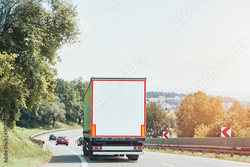 Rear view of TIR truck on European road