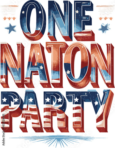 Print Celebration of unity and patriotism at the One Nation Party event with vibrant decorations and community spirit in an outdoor venue