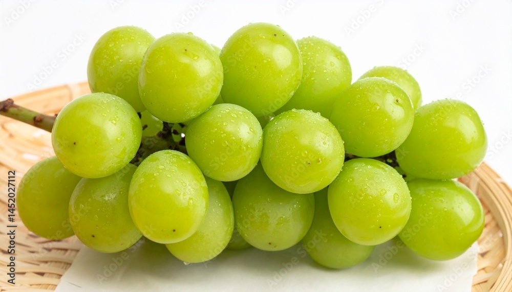 Prompt:
A realistic, high-resolution image of fresh green grapes, glistening with natural moisture and arranged in tight, plump clusters. The grapes have a vibrant, translucent green color, with smoot Prompt:
A realistic, high-resolution image of fresh green grapes, glistening with natural moisture and arranged in tight, plump clusters. The grapes have a vibrant, translucent green color, with smoot