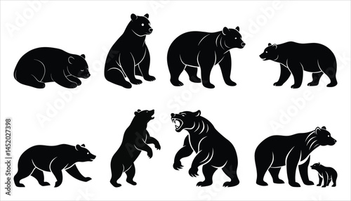 set of wild animals silhouette on white background a bundle of 8 Bear