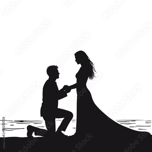 Couple proposing love on the beach  