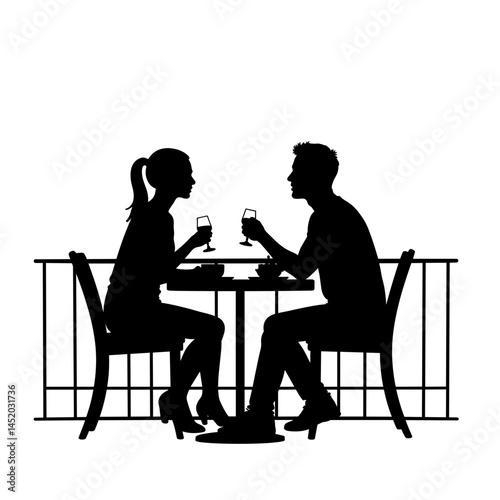 Romantic couple having breakfast on a balcony  