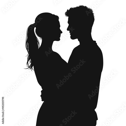 Couple Embracing Love Silhouette Against White Background  