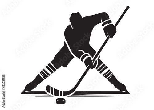 hockey stick logo silhouette and puck vector, hockey stick logo icon silhouette, ice hockey player silhouette vector, vector of black silhouette of hockey stick puck vector on white background 
