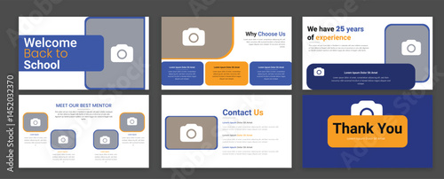 Education PowerPoint presentation slides template design. Use for modern keynote presentation background, brochure design, website slider, landing page, annual report, kids back to school brochure 