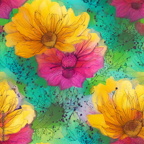 seamless abstract floral pattern with an water color; illustration photo