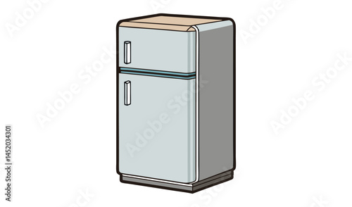 Isolated on white, a modern steel refrigerator and an old fridge are electric household appliances for cold food storage in the kitchen