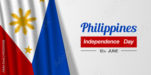 June 12th Is Philippines Independence Day. Philippines flag. Suitable for posters, banners, social media and more. Black background.