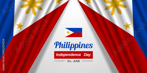 June 12th Is Philippines Independence Day. Two Philippines flag. Suitable for posters, banners, social media and more. White background.