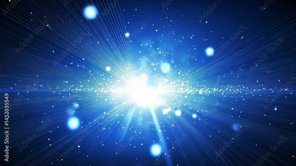 Bright stellar explosion, cosmic rays, blue nebula Bright stellar explosion, cosmic rays, blue nebula