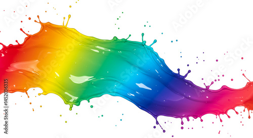 Vibrant rainbow watercolor splashes of paint create an artistic and colorful splatter design on a white background