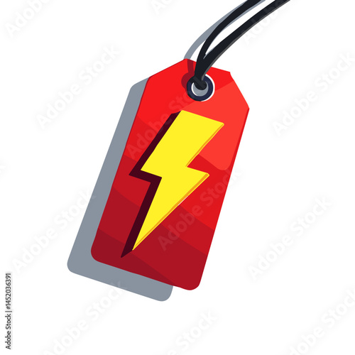 Vibrant price tag with lightning bolt on white background, urgency concept