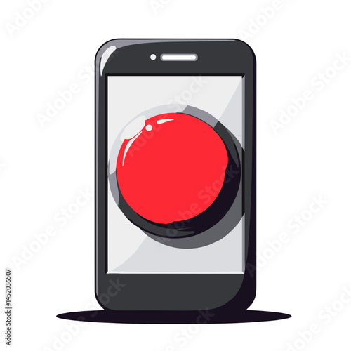Bold red button on mobile phone in pop art style, evokes urgency