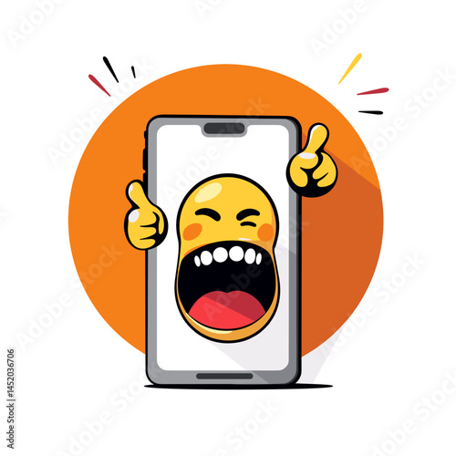 Excited emoji promoting deals on smartphone, urgency and hype

