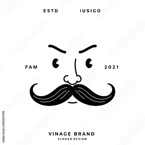 Vintage Mustache Face Logo Design
