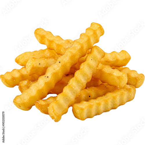 Pile of crinkle cut fries golden brown isolated on transparent background


