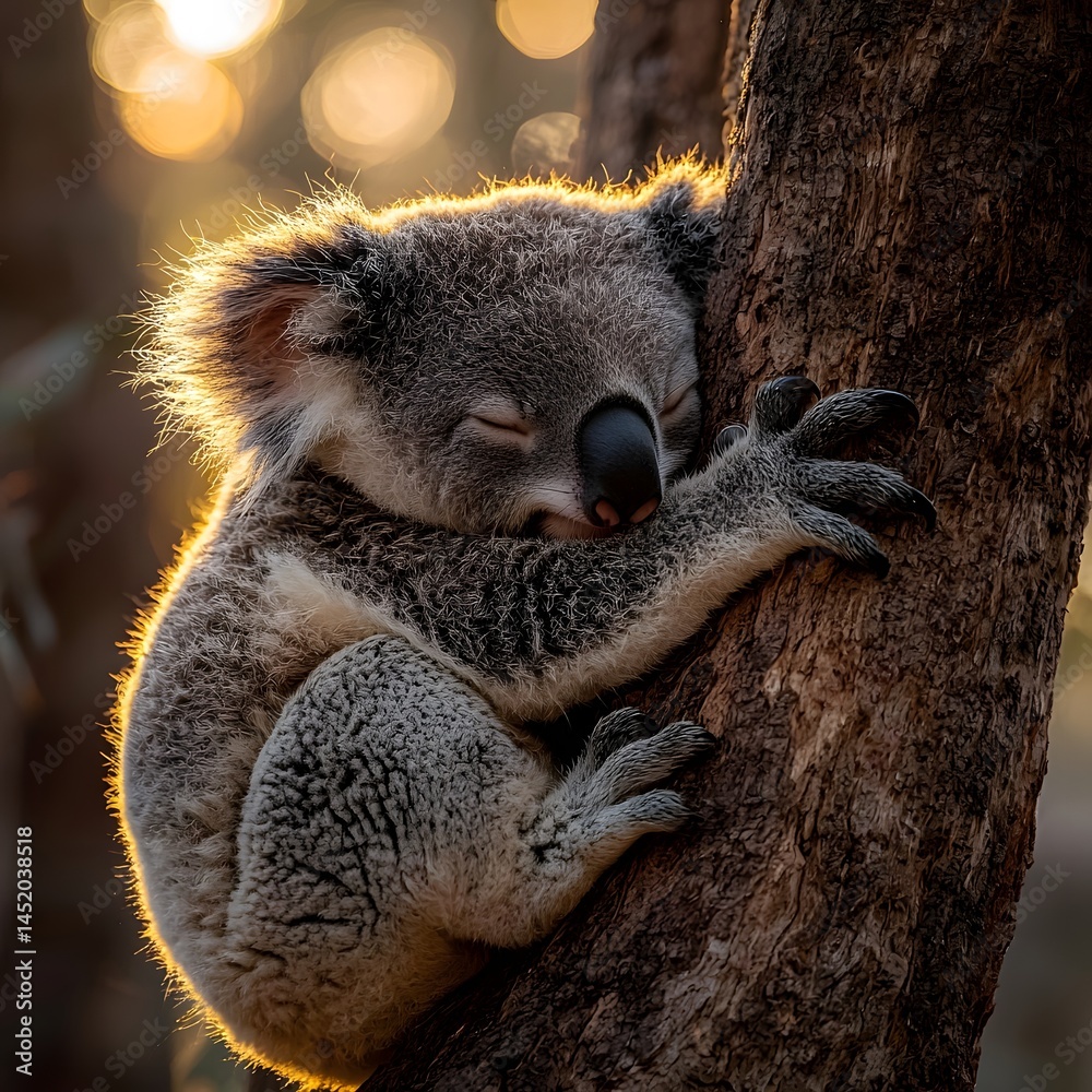 Obraz premium Sleepy koala nestled in a eucalyptus tree