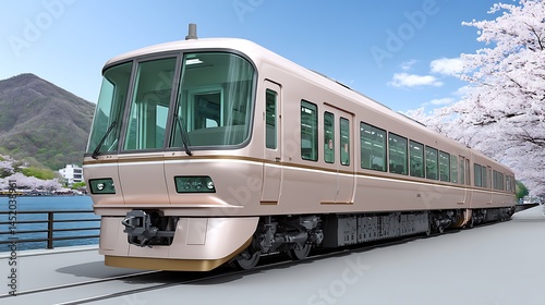 Elegant Pink Train with Spring Cherry Blossoms, and Japan.