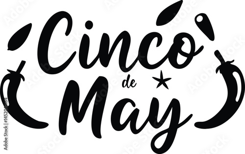 Cinco de Mayo colorful banner, red, green and yellow big letters hanging on a string, mexican holiday, decorative vector element