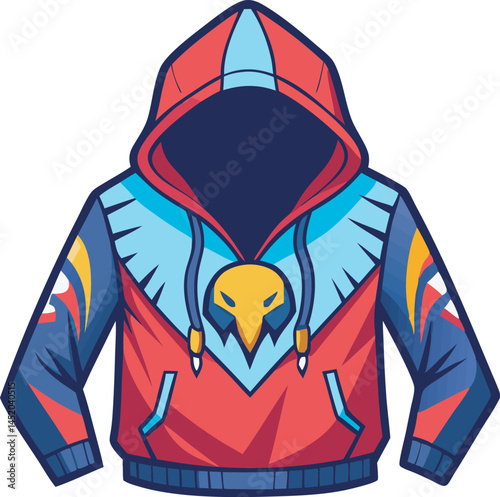 A vibrant graphic hoodie vector art illustration featuring bold colors, dynamic design elements, and modern streetwear style, perfect for digital projects.
